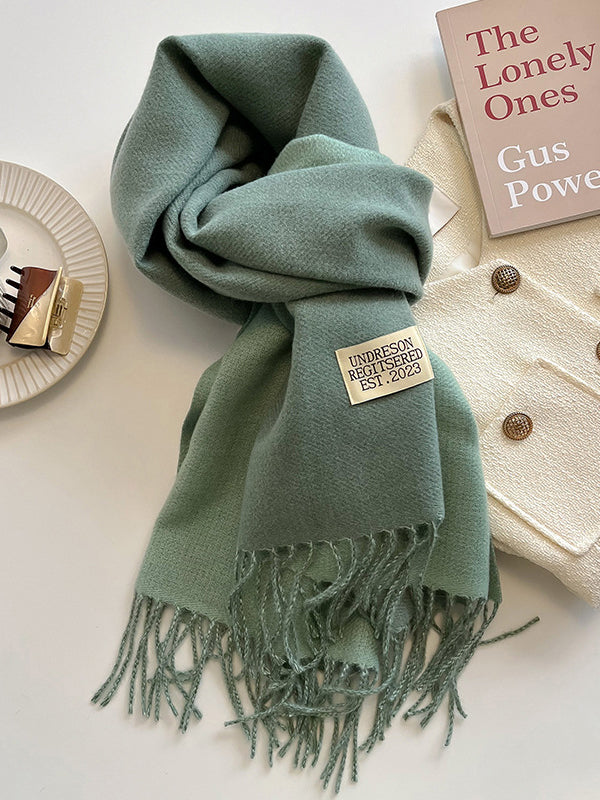Keep Warm Tasseled Shawl&Scarf CYAN One_size