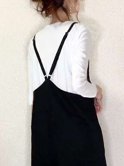 Loose Sleeveless Solid Color Split-Joint Spaghetti-Neck Overalls