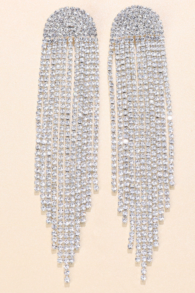 Angela Rhinestone Long Tassel Earrings