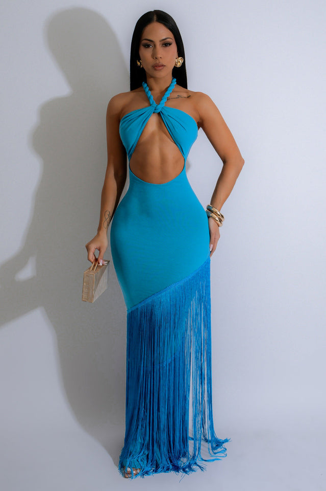 Coastal Rhythm Fringes Maxi Dress