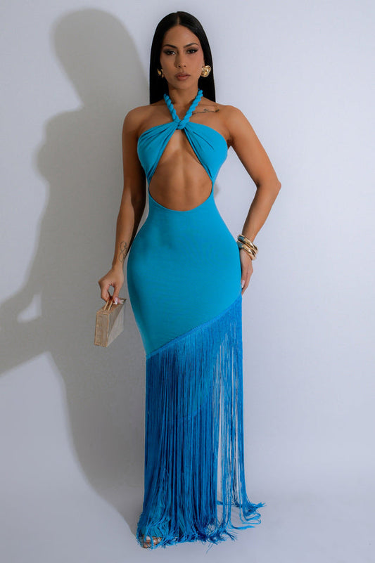 Coastal Rhythm Fringes Maxi Dress
