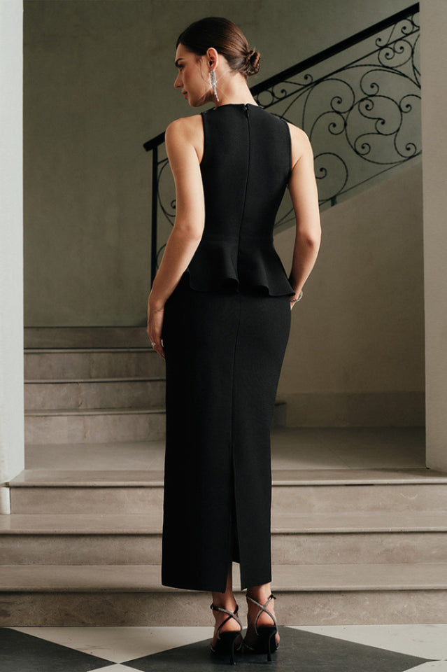 Crystal Detail Peplum Maxi Dress
