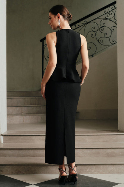 Crystal Detail Peplum Maxi Dress