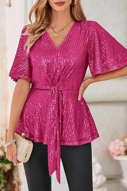 GRACE KARIN Sequin Ruffle Top 2#
