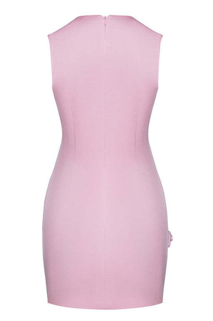 Rose Appliqué Round Neck Cady Dress