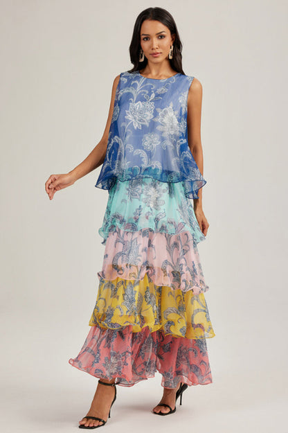 Cynthia Printed Tiered Ruffle Maxi Dress
