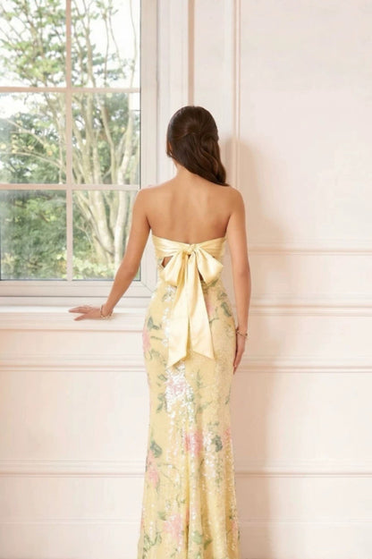 Angelina Satin Tie-Back Floral Sequin Dress