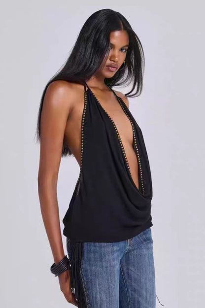 Tatiana Backless Studded Top