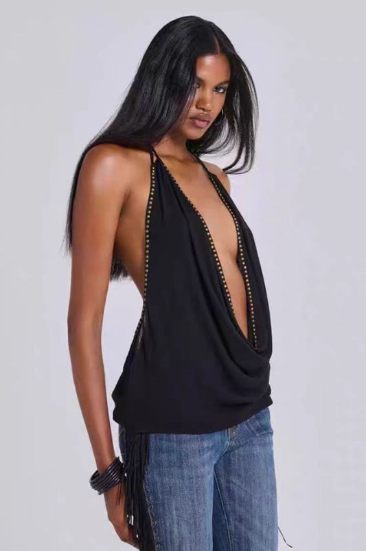 Tatiana Backless Studded Top