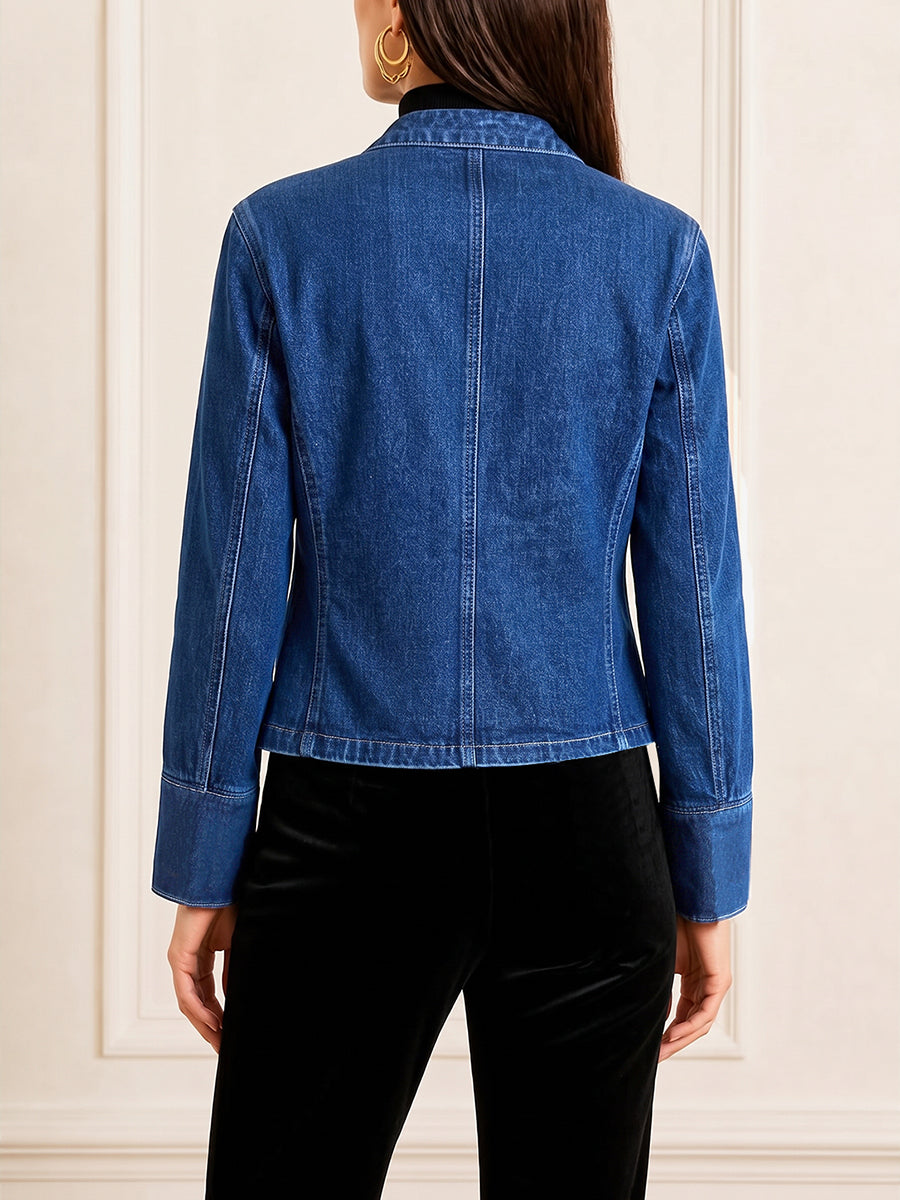 Split-Joint Solid Color Buttoned Long Sleeves Bloomers Mock Neck Outerwear