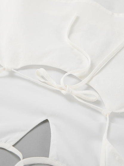 High Waisted Loose Backless Hollow Pockets Solid Color Split-Joint Halter-Neck Blouses&Shirts Tops Pants Trousers Two Pieces Set