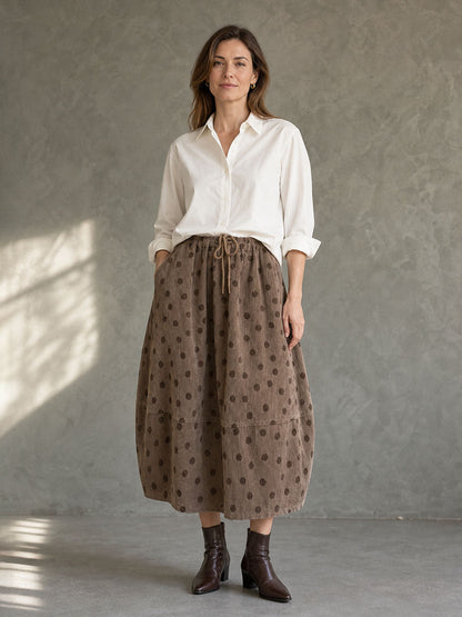 Split-Joint Polka-Dot Pockets Elasticity Drawstring Contrast Color Loose A-line Skirts