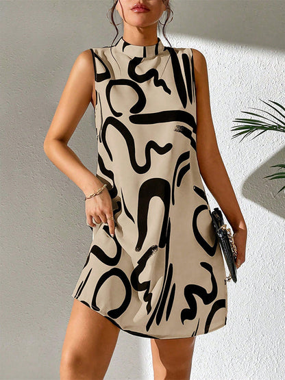 A-line Sleeveless Contrast Color Printed Mini Dresses