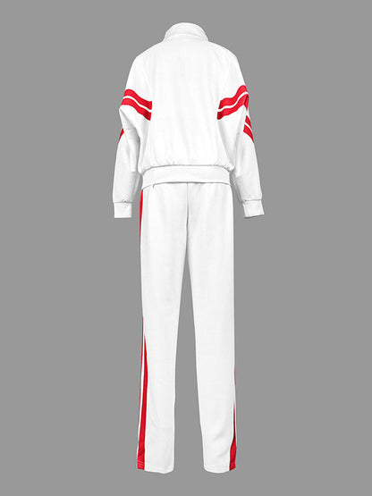 Long Sleeves Loose Split-Joint Striped Zipper Stand Collar Jackets Outerwear