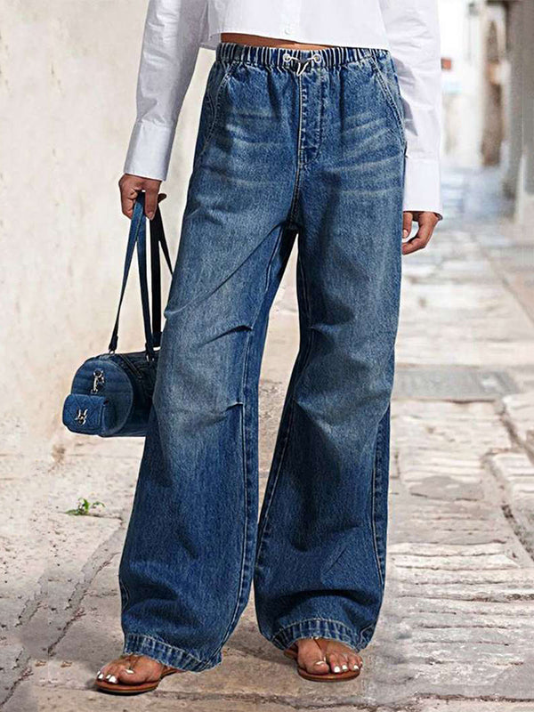 Pantalon en jean taille haute ample avec cordon de serrage et dégradé d'élasticité 