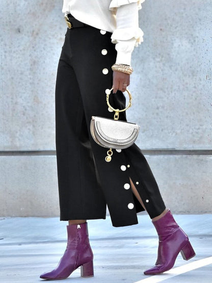 Lockere Hose mit hoher Taille und Knöpfen ohne Gürtel 