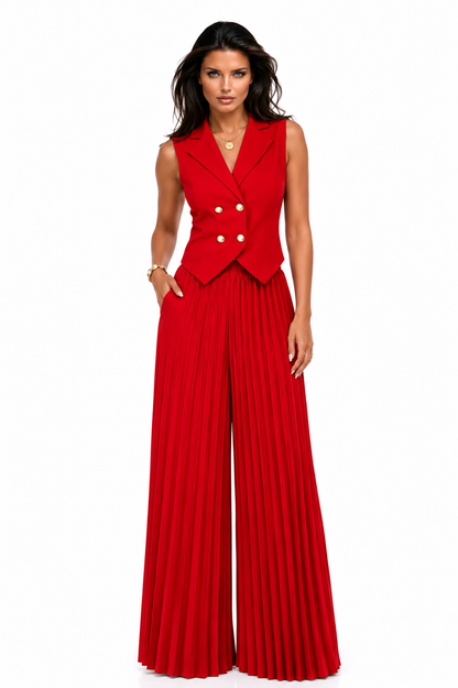 SOFIE Pleated Palazzo Pants Set | Elegant Vest & Wide Leg Set