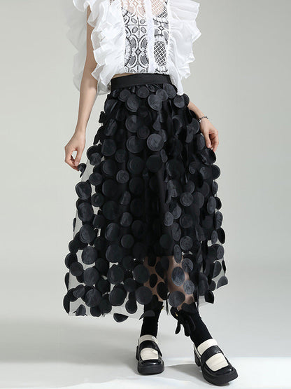 A-Line High Waisted Mesh Polka-Dot Solid Color Split-Joint Skirts Bottoms