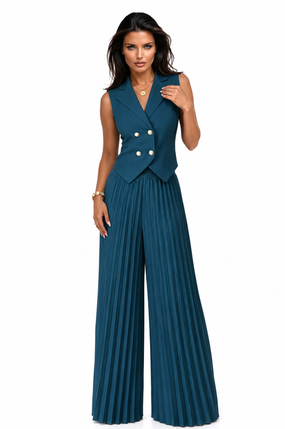 SOFIE Pleated Palazzo Pants Set | Elegant Vest & Wide Leg Set
