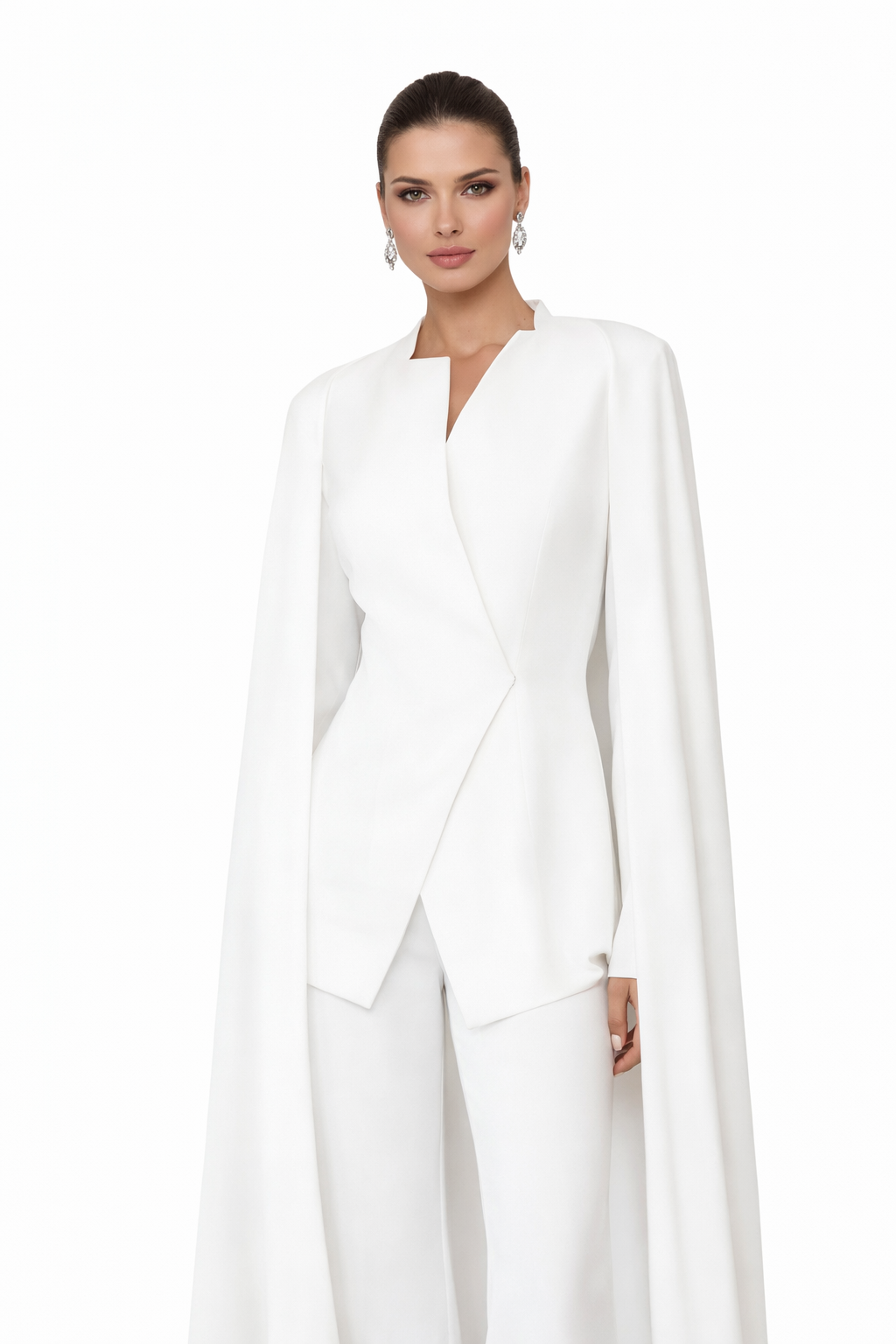 AKASYA Elegant Ivory Cape Suit Set | Luxury Women’s Formal Outfit