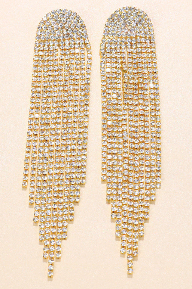 Angela Rhinestone Long Tassel Earrings