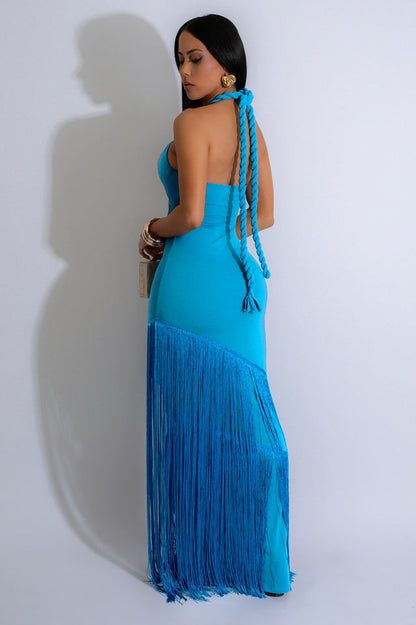 Coastal Rhythm Fringes Maxi Dress