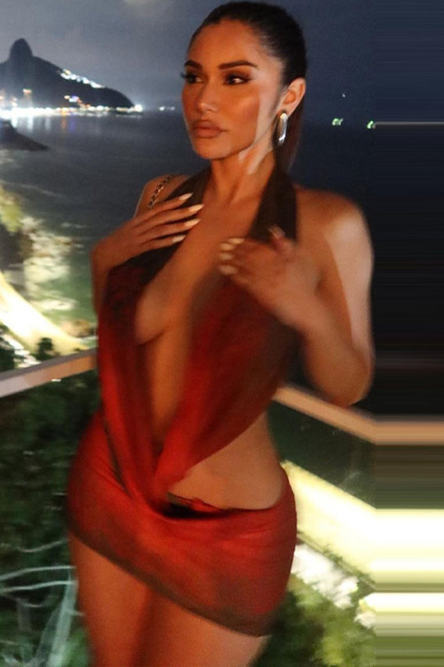 Backless Mesh Halter One Step Skirt
