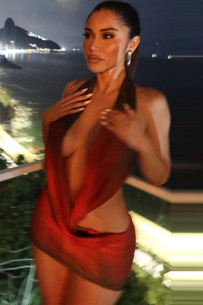 Backless Mesh Halter One Step Skirt