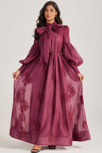 Embroidered Lace-Up Maxi Dress