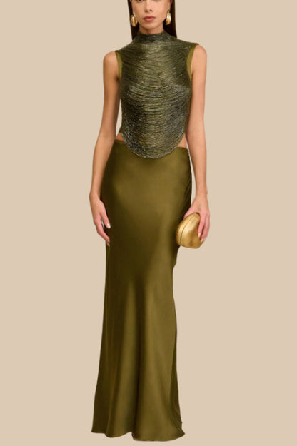 Fedde Fringe Satin Skirt Set