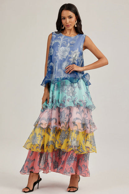 Cynthia Printed Tiered Ruffle Maxi Dress
