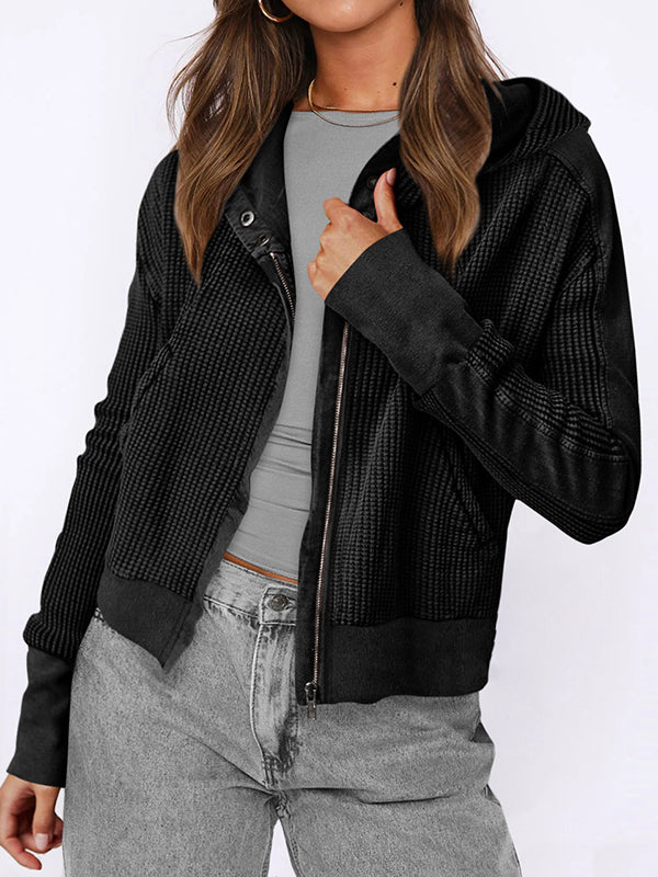 Veste à capuche, manches longues, poches boutonnées, fermeture éclair fendue, vêtements d'extérieur à capuche 