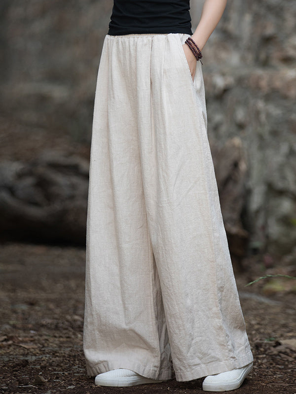 Elastische, einfarbige Hose mit weitem Bein 