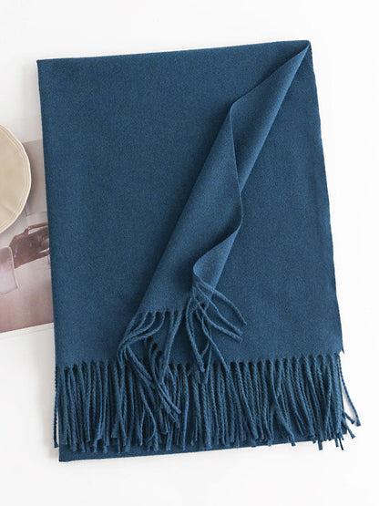 Keep Warm Solid Color Tasseled Shawl&Scarf DEEP BLUE One_size