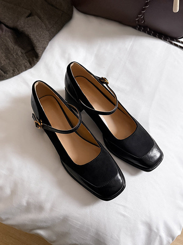 Shallow Cut Split-Joint Square-Toe Mary Janes Pumps