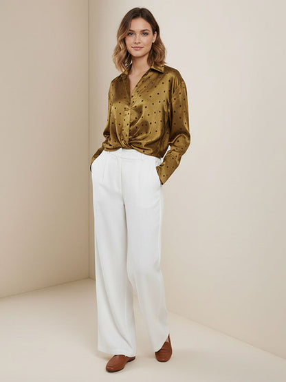 Irregularity Long Sleeves Polka-Dot Twist Lapel Collar Blouses&Shirts Tops