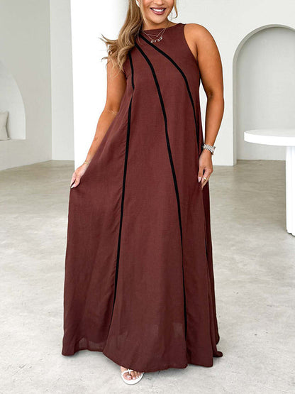 A-Line Loose Split-Joint Round-Neck Maxi Dresses