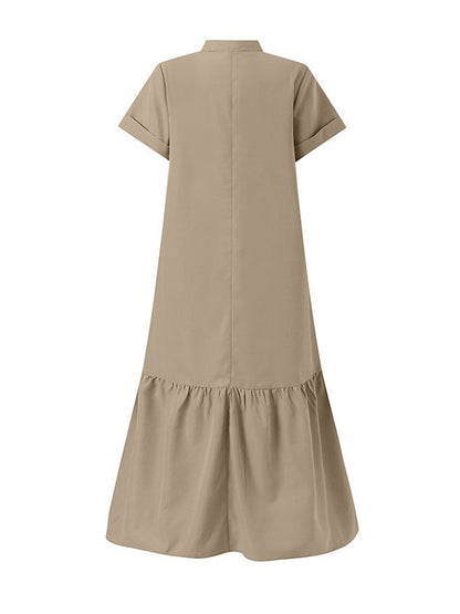 Robe longue trapèze ample à col en V et fentes de couleur unie 