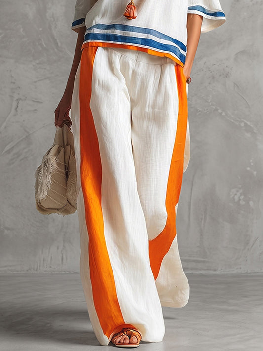 High Waisted Loose Pockets Striped Pants Trousers