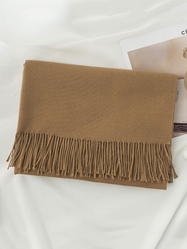 Keep Warm Solid Color Tasseled Shawl&Scarf KHAKI One_size