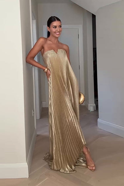 Louisa Strapless Pleated Maxi Dress