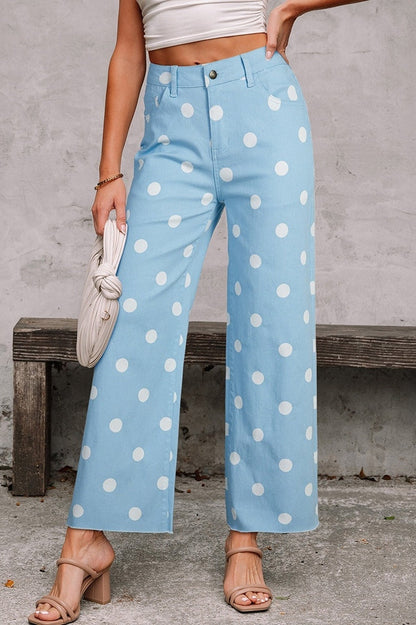 Polka Dot Wide-Leg Cropped Pants