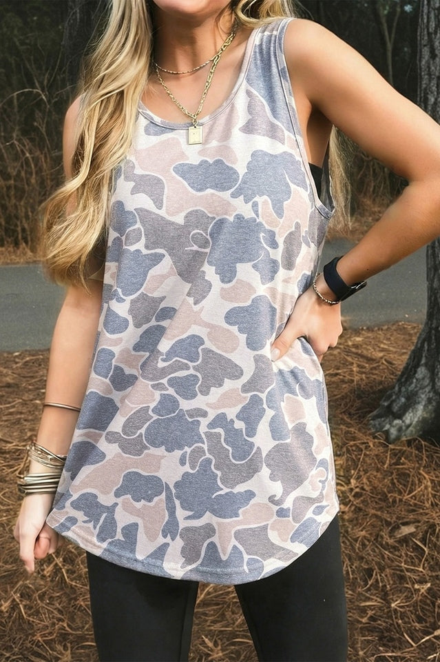 Camo Print Curved Hem Tank Top