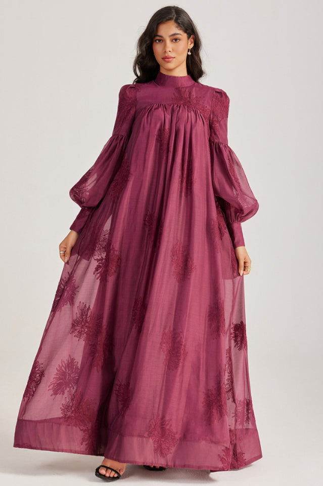 Embroidered Lace-Up Maxi Dress