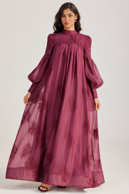 Embroidered Lace-Up Maxi Dress