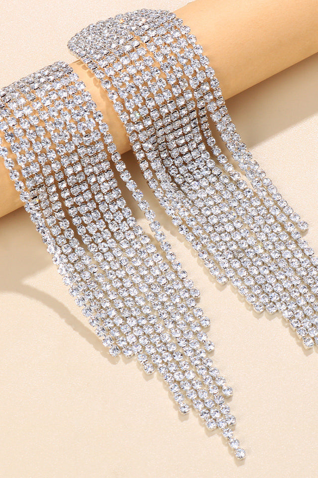 Angela Rhinestone Long Tassel Earrings