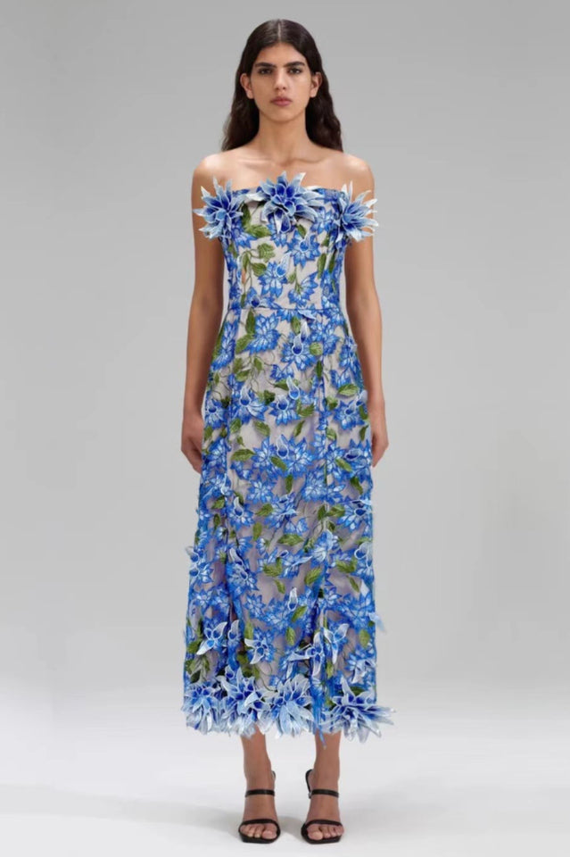 Gloria Floral Embroidery Strapless Maxi Dress