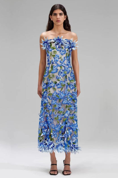 Gloria Floral Embroidery Strapless Maxi Dress