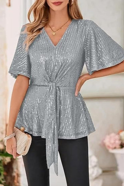 GRACE KARIN Sequin Ruffle Top 3#