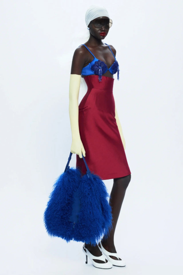 Beaded Applique Lace Up Midi Dress